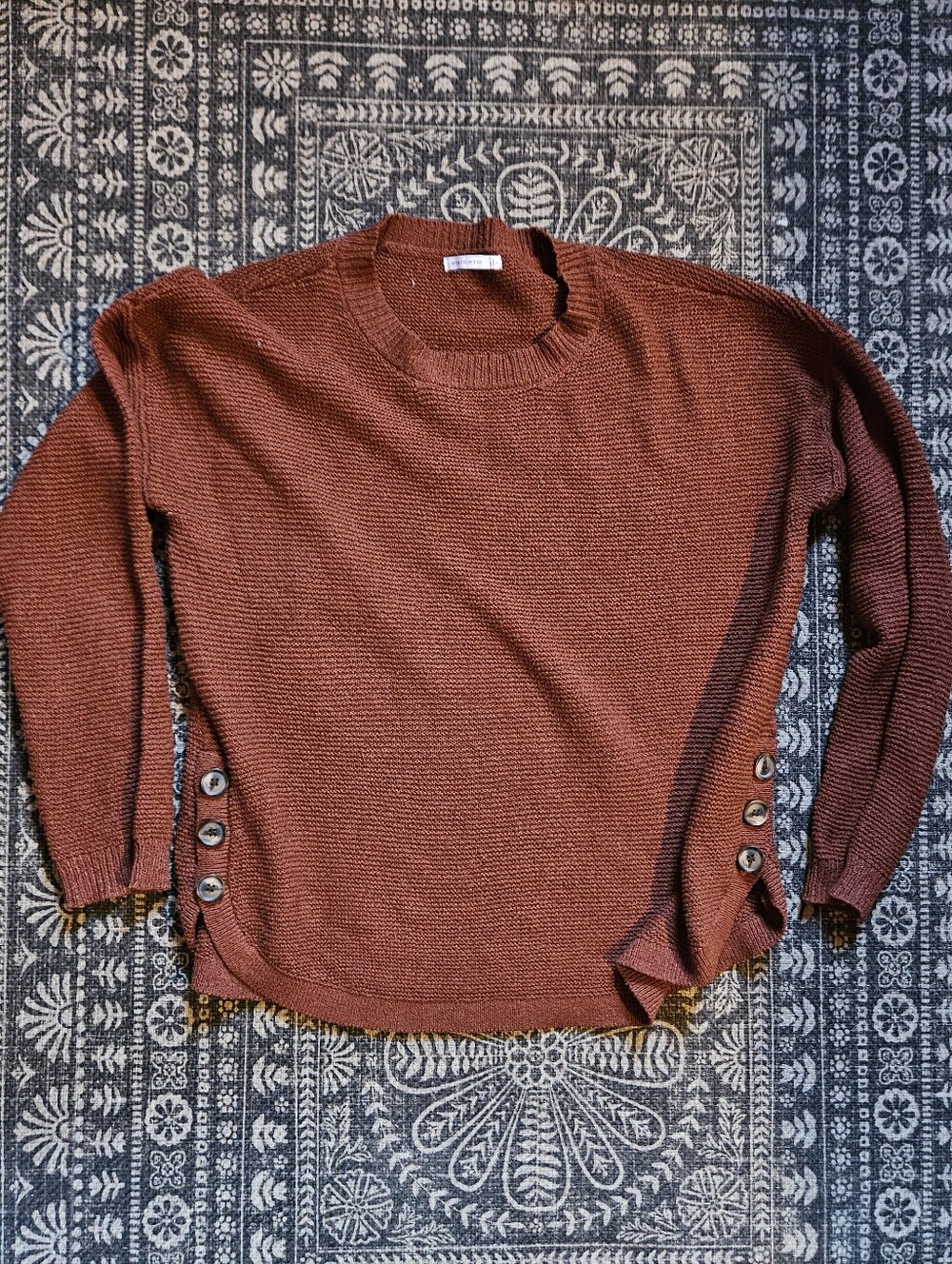 Staccato Rust Orange Crewneck Sweater with Side Buttons
